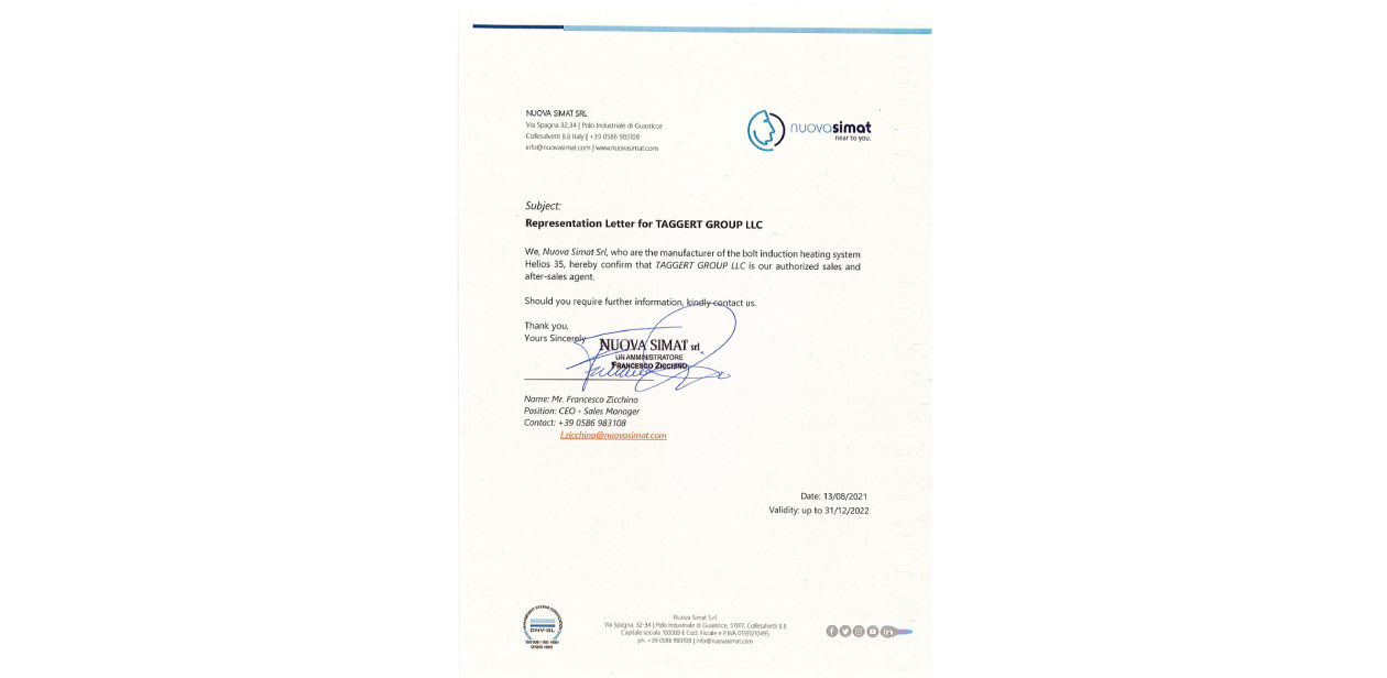 AUTHORISED DISTRIBUTOR CERTIFICATE NUOVA SIMAT